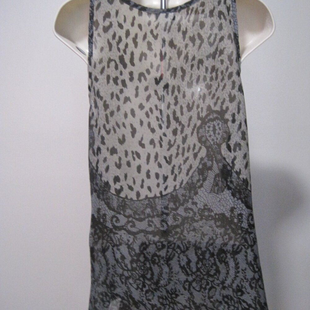 Vanity Womens Medium Sleeveless Top Sheer Polyester Dark Leopard & Lace Crochet - Picture 4 of 6